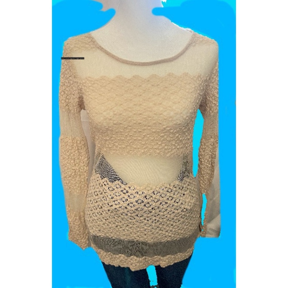 Cream Textured Long Sleeve Lace Top